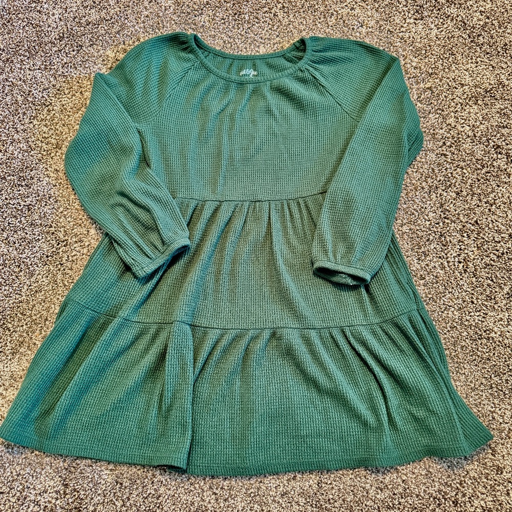 Solid green waffle knit long sleeve Cat & Jack dress girls size medium 7/8